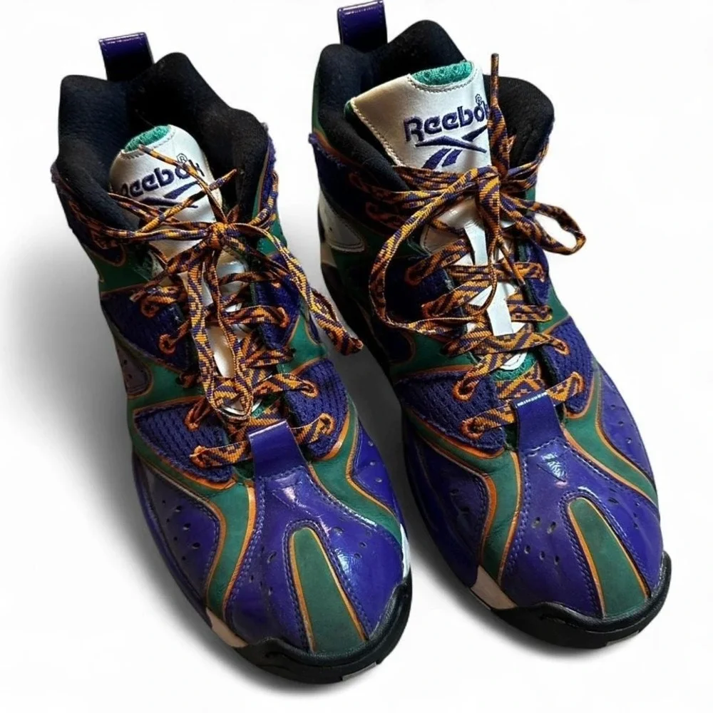 Reebok Kamikaze 1 Mid Aztec Men's Basketball Sneakers Size 10.5 Purple‎ Green